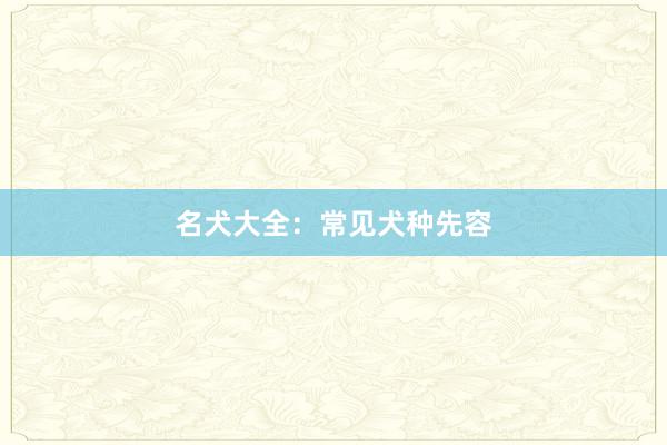 名犬大全:常见犬种先容